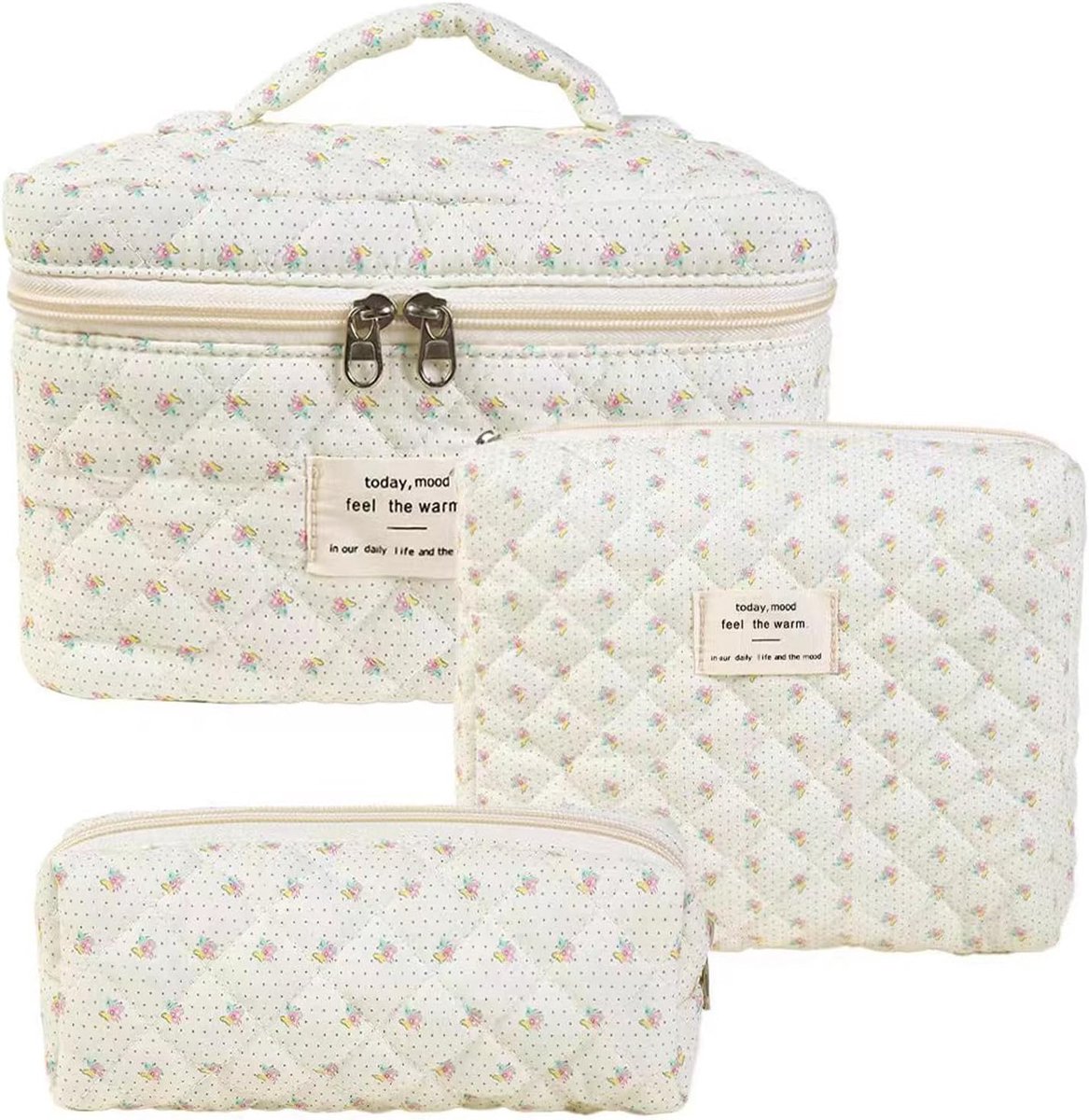 Toilettas voor dames, 3 stuks, Make-uptas voor op reis, Bloemen, Stylish flower print make-up cases for travel