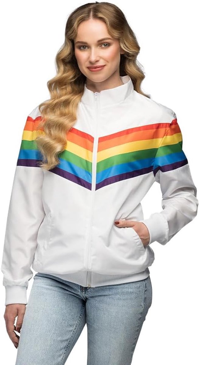 Trainingsjack vintage regenboog, kostuum voor dames in retrostijl, groepskostuum voor themafeest of carnaval