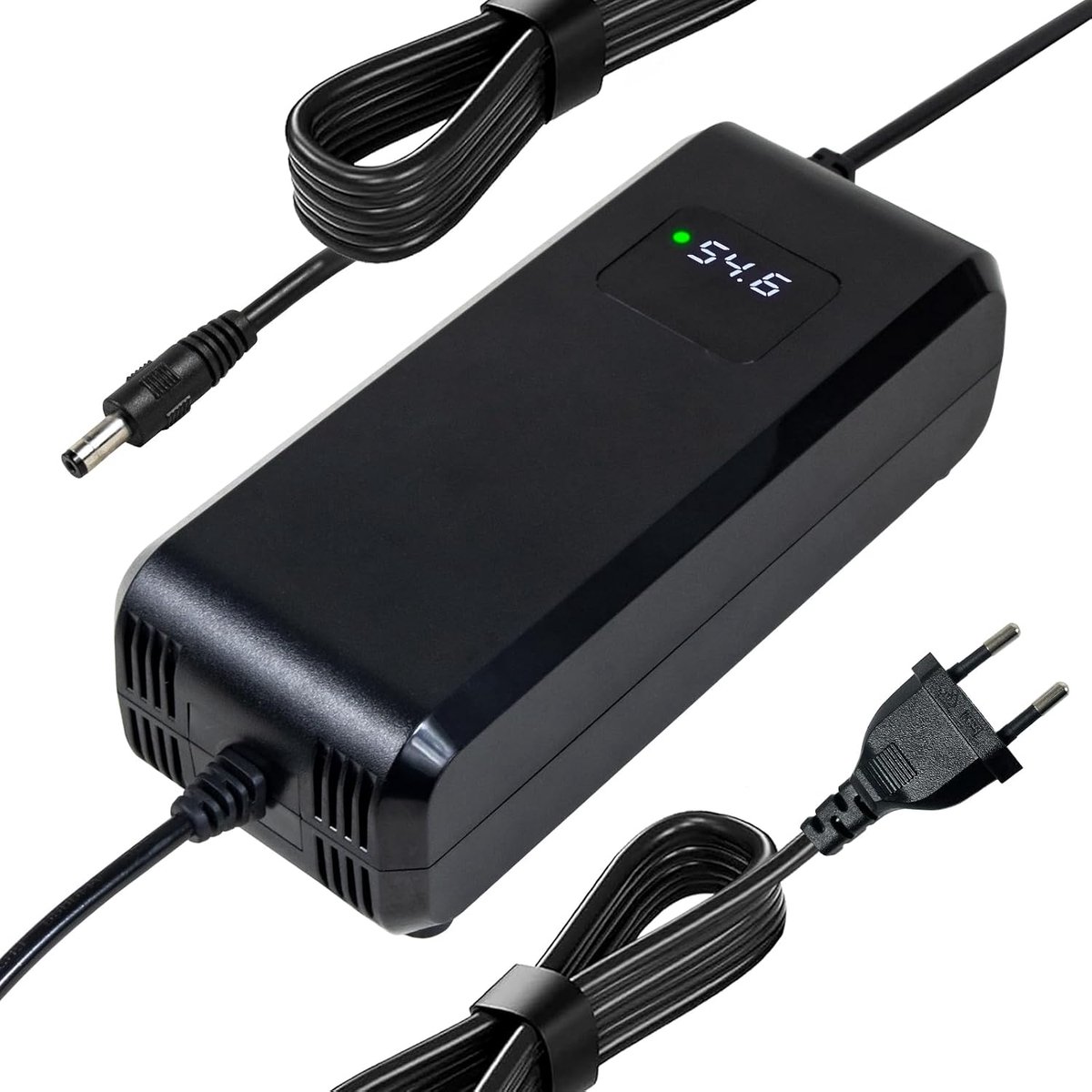 48 V lithium acculader voor elektrische scooter DC1 gat 5,5 x 2,1 mm voeding 54,6 V 4 A met ingebouwde ventilator met laadspanningsindicator
