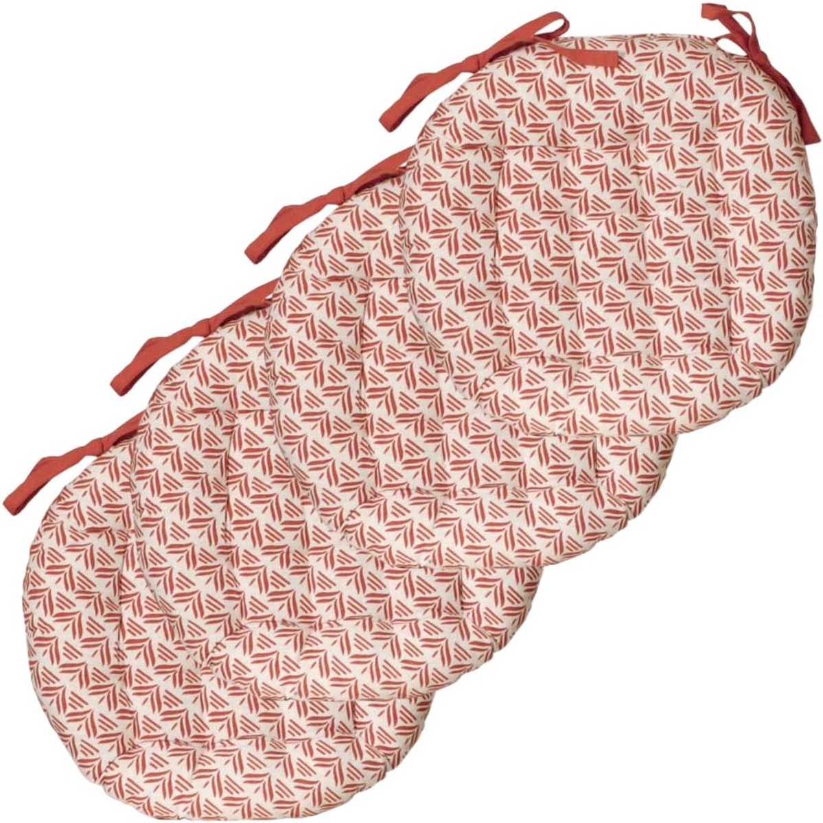 Ciel Set van 4 ronde stoelkussens tweekleurig D 40 cm terracotta bedrukt/effen