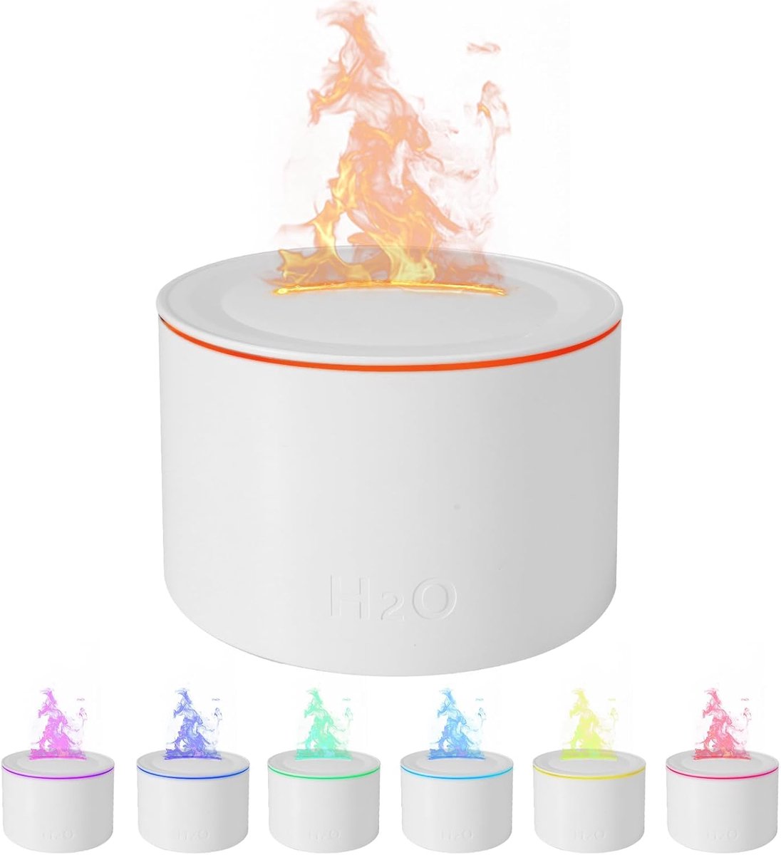 luchtbevochtiger Vulcano: stille diffuser 160 ml met vlameffect 7 kleuren, luchtbevochtiger spray met automatische uitschakeling voor thuis en kantoor (wit-CA)