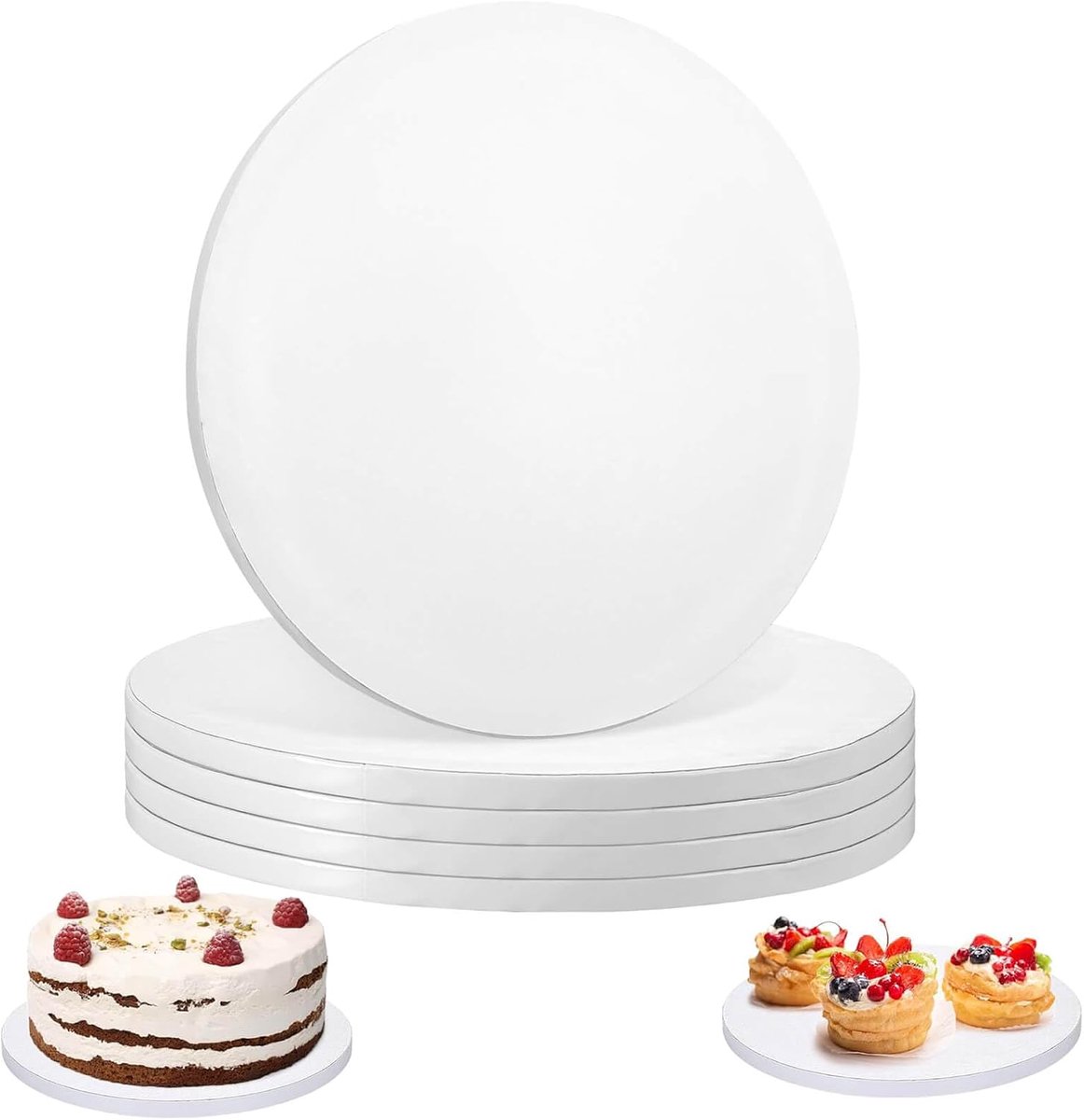 25 cm rond, 5 stuks, 12 mm dik, Wit karton