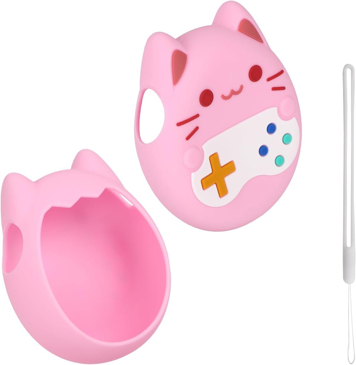 Hoesje, Schokbestendig Schattig Katten-Cartoon Siliconen Beschermhoesje met Koord Anti-Val Schermbeschermer (Roze)