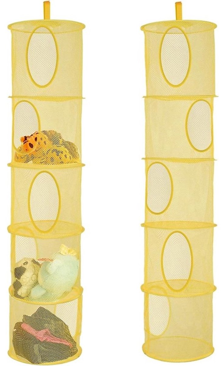 Set van 2 Opvouwbare Hangende Opbergmanden met 5 Vakken voor Kinderkamer of Balkon