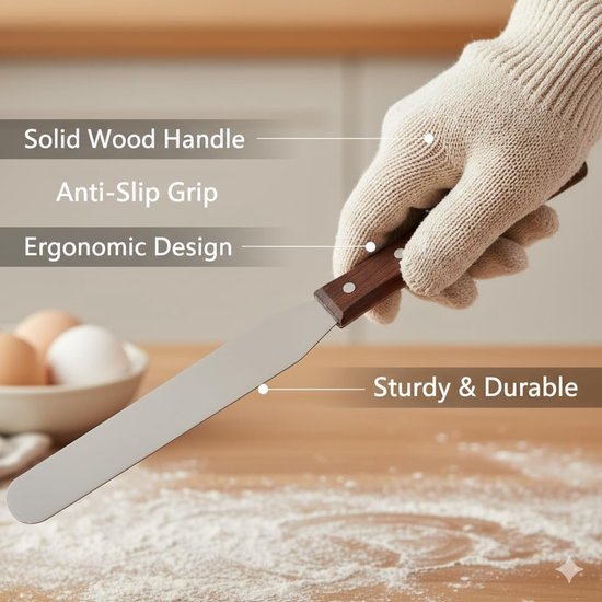 2 stuks rechte ijsspatel, 30 cm rechte spatel, roestvrij staal met houten handvat, taartdecoratiegereedschap voor beglazing en gladmaken, essentieel bakken — afbeelding 4