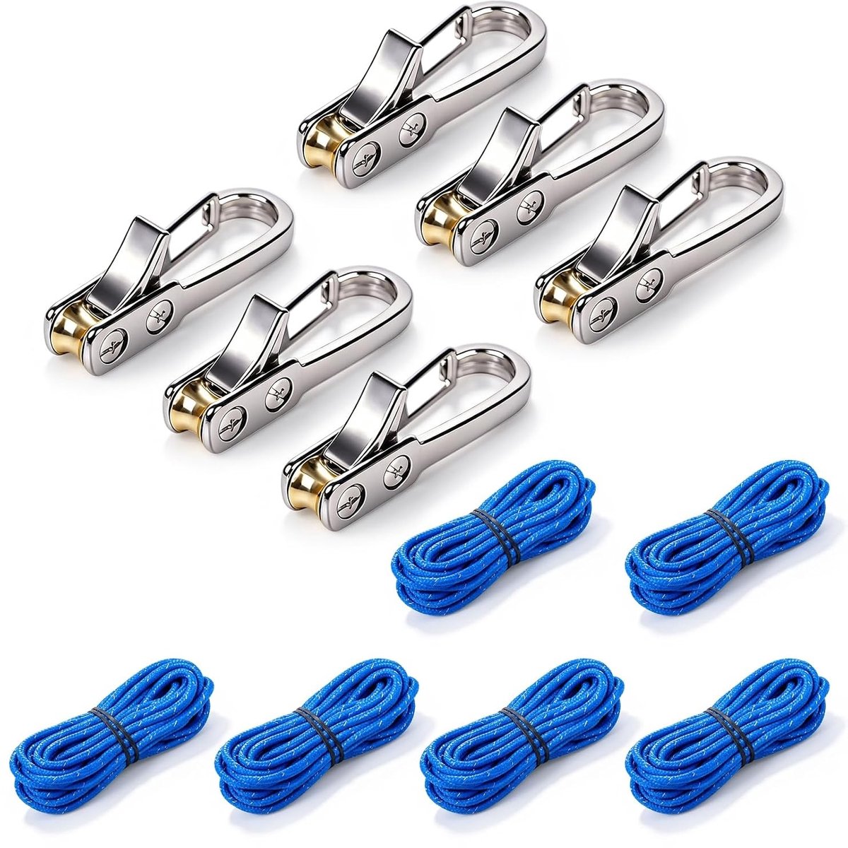 Touwspanner met rolspanner - 6 stuks scheerlijnen en kabelspanners voor kamperen, boottochten en outdooractiviteiten met metalen klemgesp