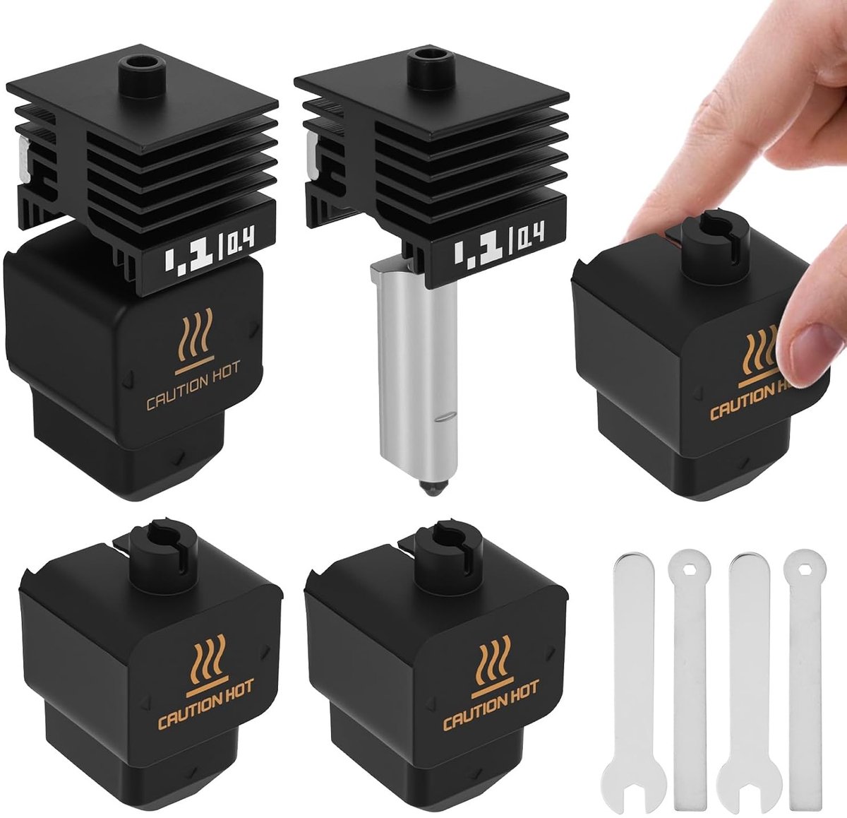 Kit met 4 siliconen sokken, 2-pack 0,4 mm hot-end, 3D-printeraccessoires, geüpgraded, hoge temperatuur, gehard stalen mondstuk, extruder, printkop voor Bambu Lab P2S/H2D/H2S/A1 MINI