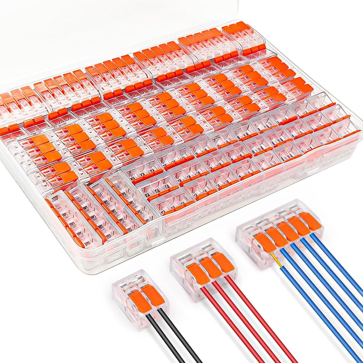 90 stuks, kroonluchterklemmen, insteekbare set met bedieningshendel, 2-3-5-polig, elektrische kabelklemmen voor 0,14-4 mm² geleiders, verbindingsklemmen van vlamvertragend PC voor
