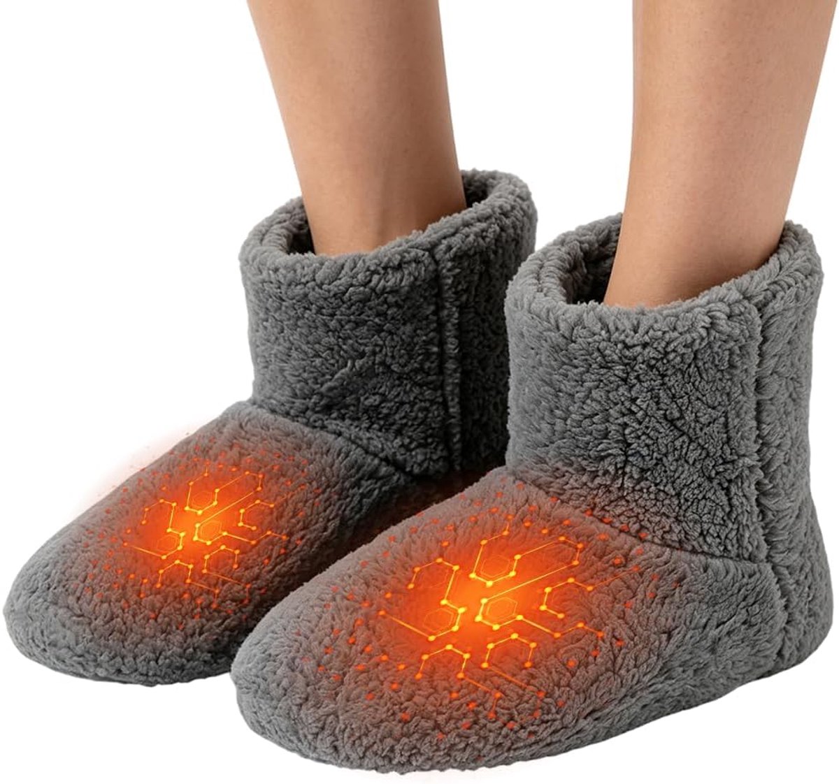 Voetwarmer, pluche verwarmde schoenen via USB, grijs