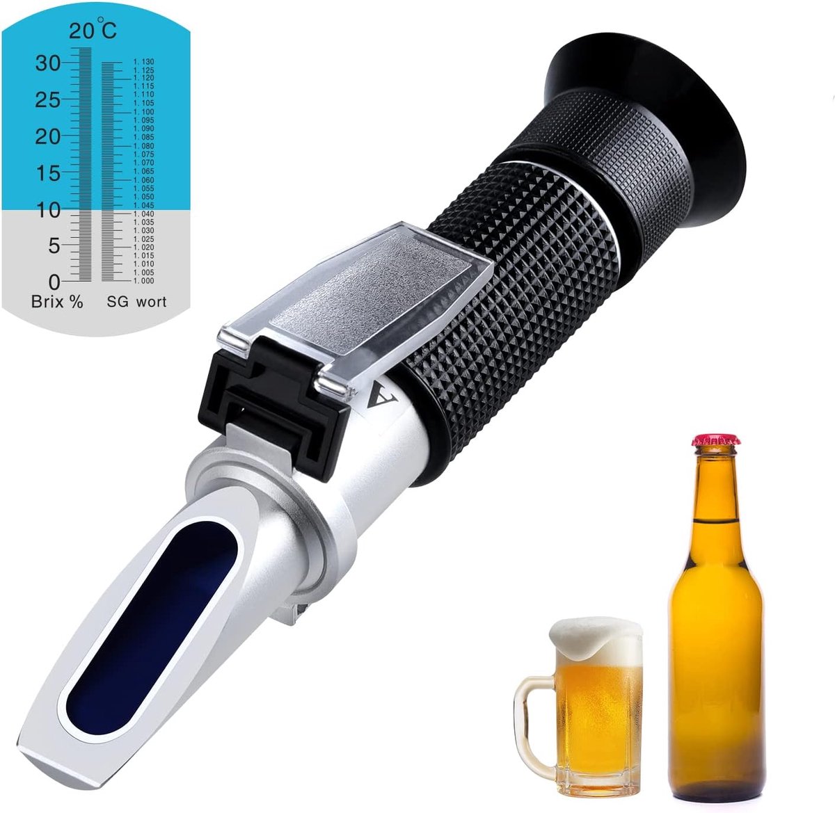 Refractometer Bier, Brix Refractometer voor bierbrouwen, Brix-meter met twee schalen Specifiek gewicht 1,000–1,130 en Brix 0–32%, bierbrouwset