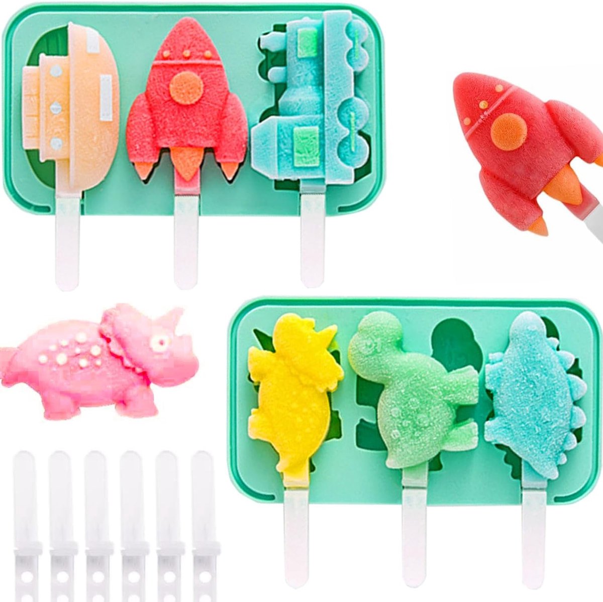 Creatieve Siliconen IJsjesvormen voor Kinderen, BPA-vrij en Herbruikbaar, 2 Stuks met Dieren en Voertuigen Ontwerpen