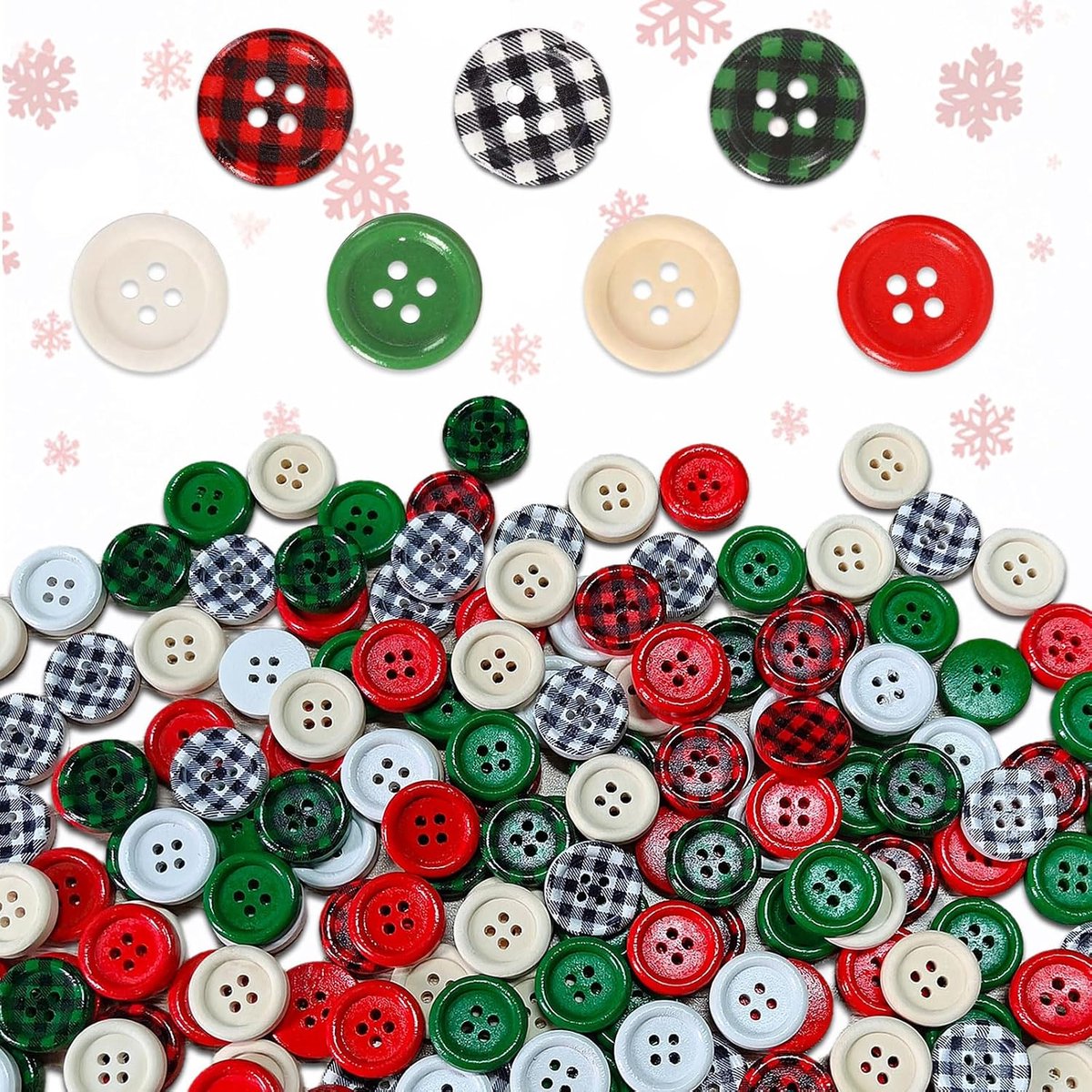Knopen, 200 stuks, kerstknopen, naaien, handwerk, winterkerstknopen, voor doe-het-zelf scrapbooking, kerstversiering
