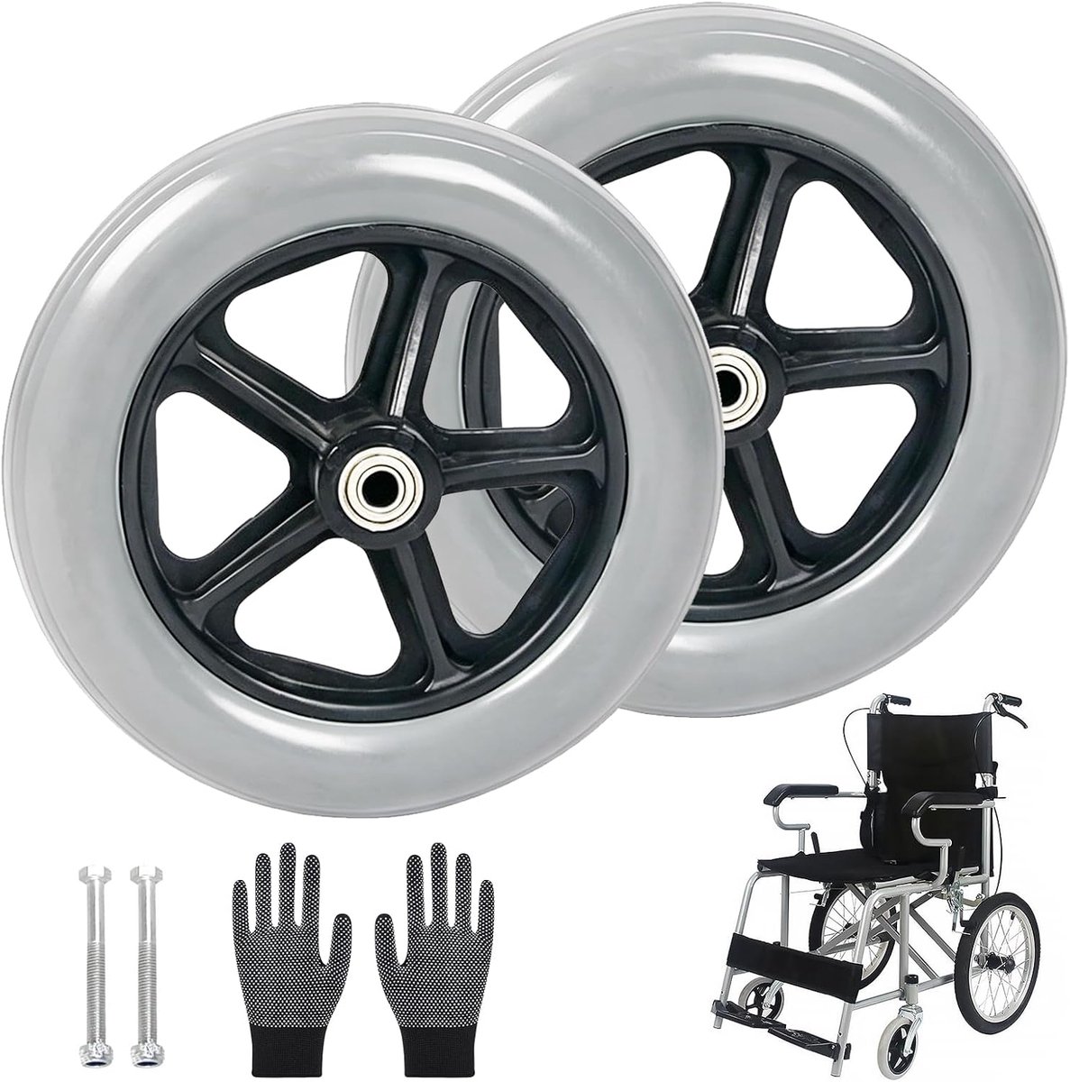 Wielen voor rollator voorwielen, solide reservewielen 8 inch 190 mm, reservewiel voor rolstoelen PU rolstoelwiel, voorwiel rolstoel voor rolstoelen rollators