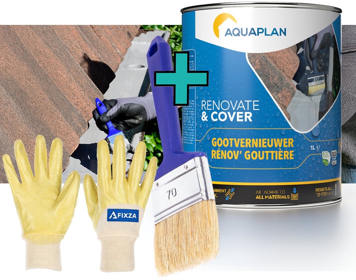 AQUAPLAN Gootvernieuwer – set – Waterdichte Dakgoot Coating voor Reparatie en Renovatie van Lekkende Goten – 2,5 L – Grijs
