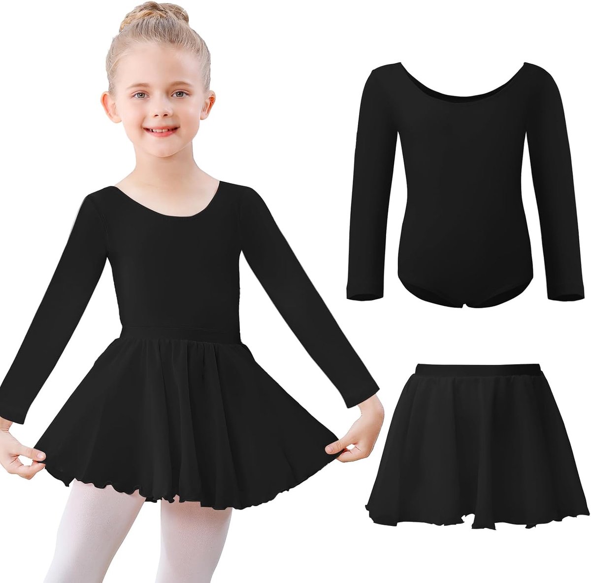 Balletkleding Lange Mouwen Katoenen Kinder Balletpakje met Afneembare Chiffon Rok 3-11 jaar oude tutu jurken