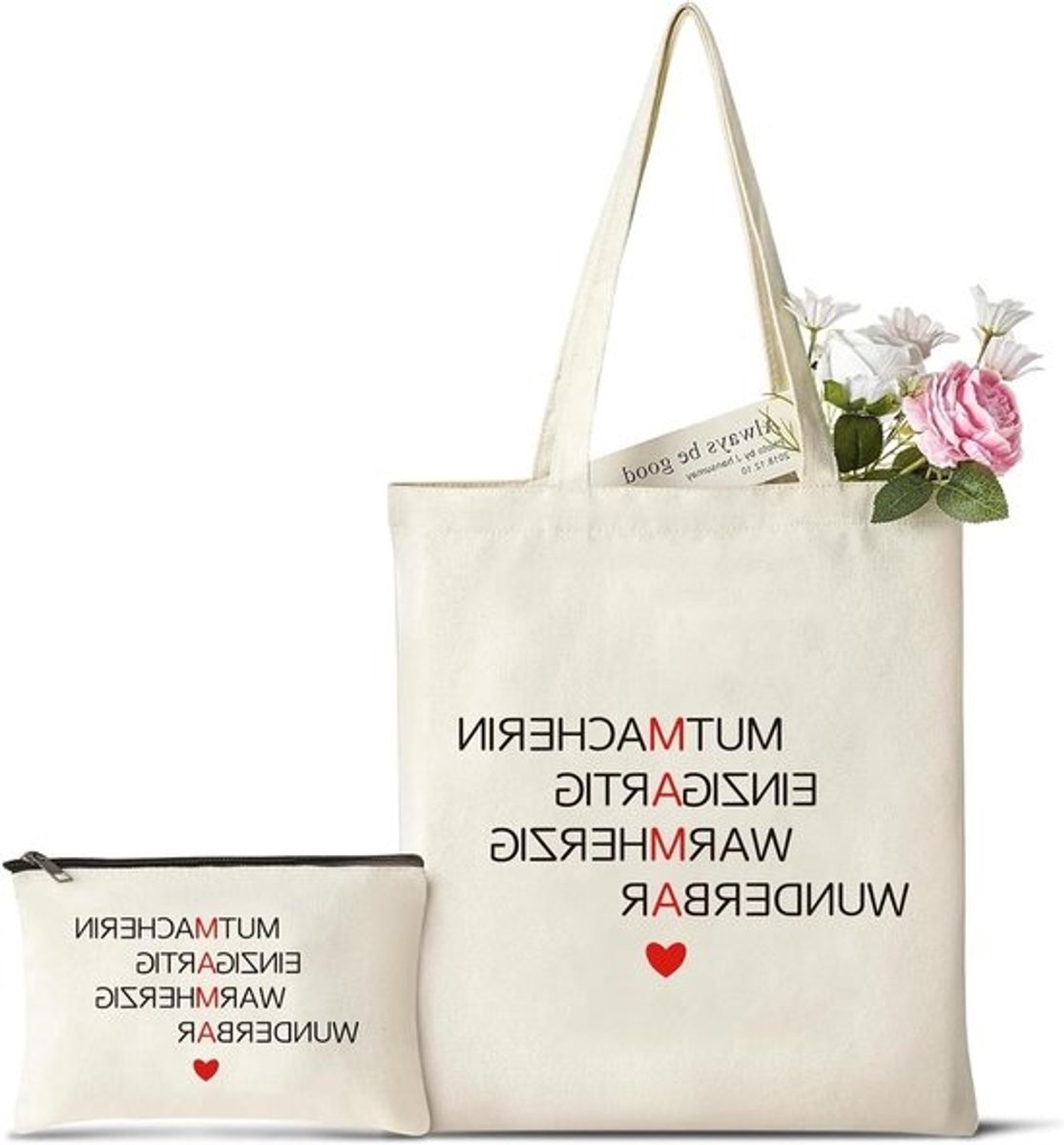 Canvas Draagtas - Katoenen Tas Shopper - Dagelijkse Boodschappen - Met Make-up Tasje - 170 g - Niet Gespecificeerd