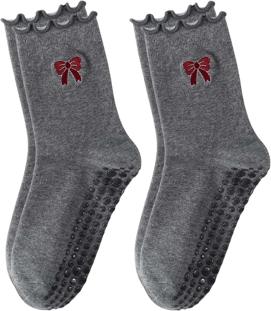 Sokken voor dames, booggerolde manchet, ronde sokken met duidelijke grip-stippen voor yoga, barre fitness