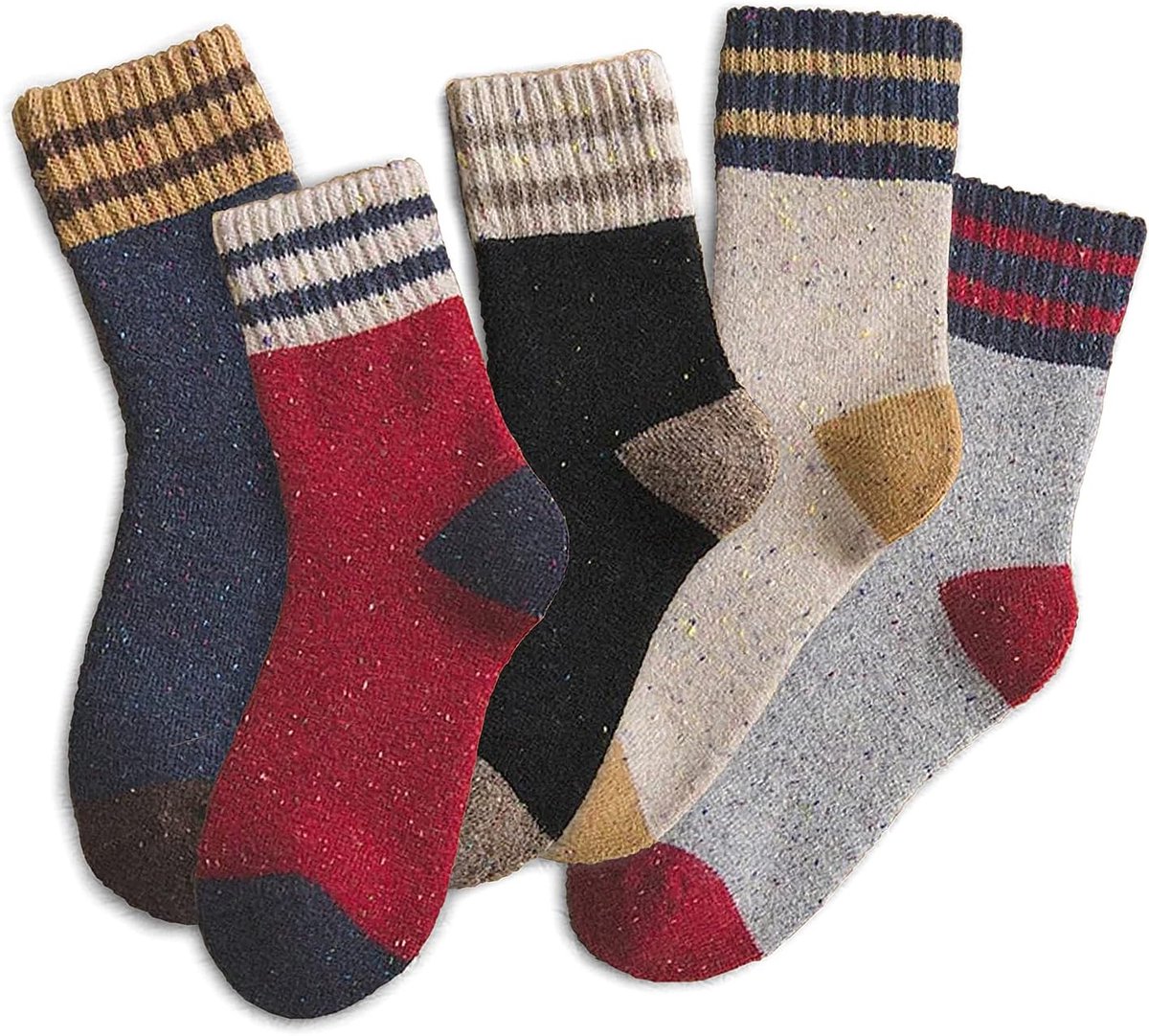 Dikke wollen vintage klassieke wandelsokken voor dames, zacht en comfortabel, 5 paar per verpakking