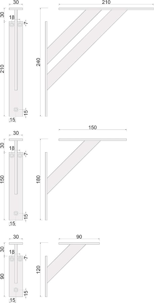 Wandconsoles 2 stuks FSHR 240x240 mm van aluminium - wandbeugel voor legplank - wit - modern design — afbeelding 4