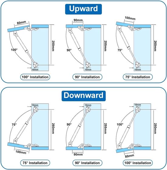 Hydraulische gasveer set van 4 stuks, 200 N/20 kg, inclusief ventielbevestigingen voor optimale ondersteuning — afbeelding 3