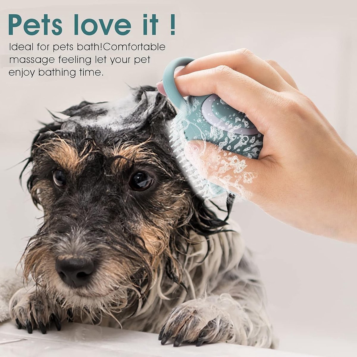 Zachte Badborstel voor Honden en Katten, Siliconen Massageborstel met Shampoo Dispenser voor Ontspannende Reiniging en Verzorging