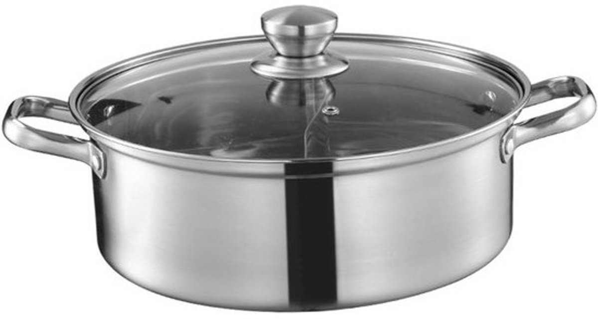 Soeppan Roestvrijstaal - Yuan Yang Pan - Chinese Hotpot - Dubbele Smaak Compartimenten - 34cm Diameter - Zilver