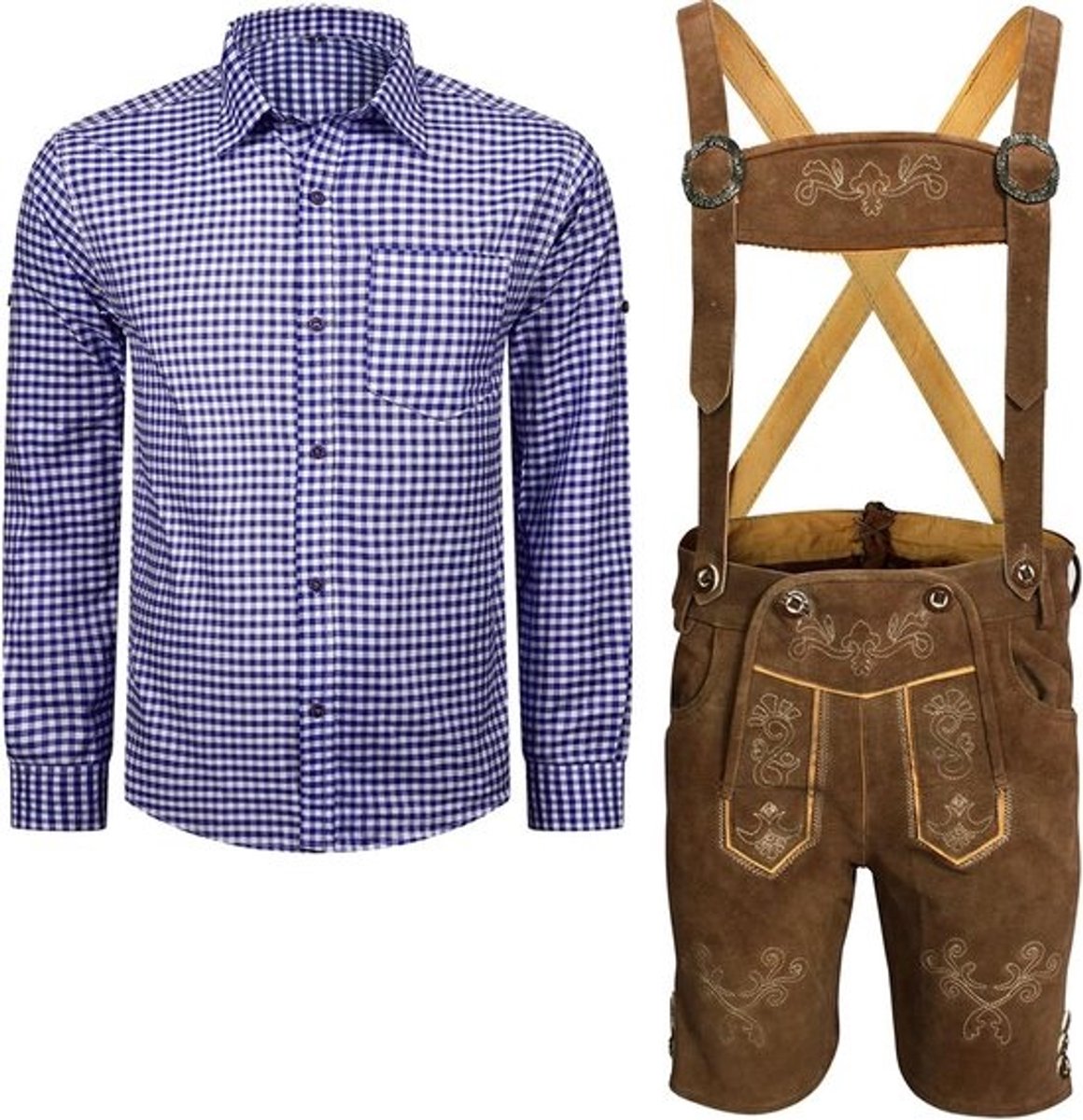 Traditionele Lederhose met bretels en overhemd voor Heren - Oktoberfest kleding set