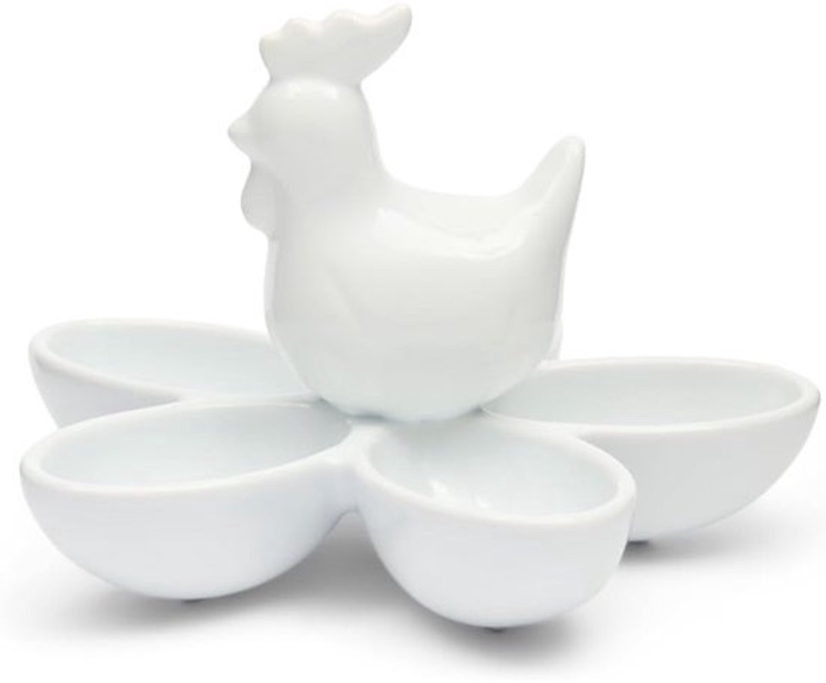 Eierhouder Paaskip - Paasdecoratie - Paasbrunch - Charmant Keramiek - 16 x 16 x 11 cm - Wit