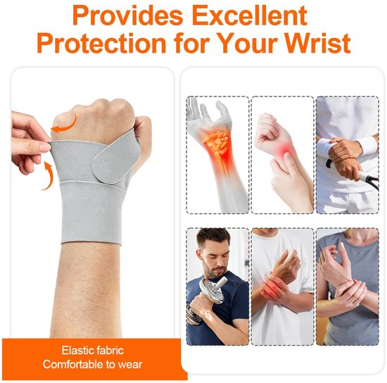 Handbandage voor de pols Gym, Polsbandage rechts en links, ademende handbandage voor de pols, zwarte polsband voor sport, gym, kantoorwerk en nacht (grijs, 1 stuk) — afbeelding 3