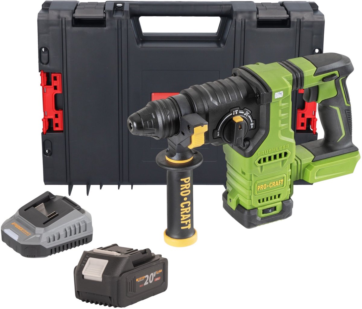 Procraft PHA30bb accu-boorhamer 20 V 2,8 J SDS plus borstelloos + 1x accu 4,0 Ah + oplader + RHINO-gereedschapskoffer