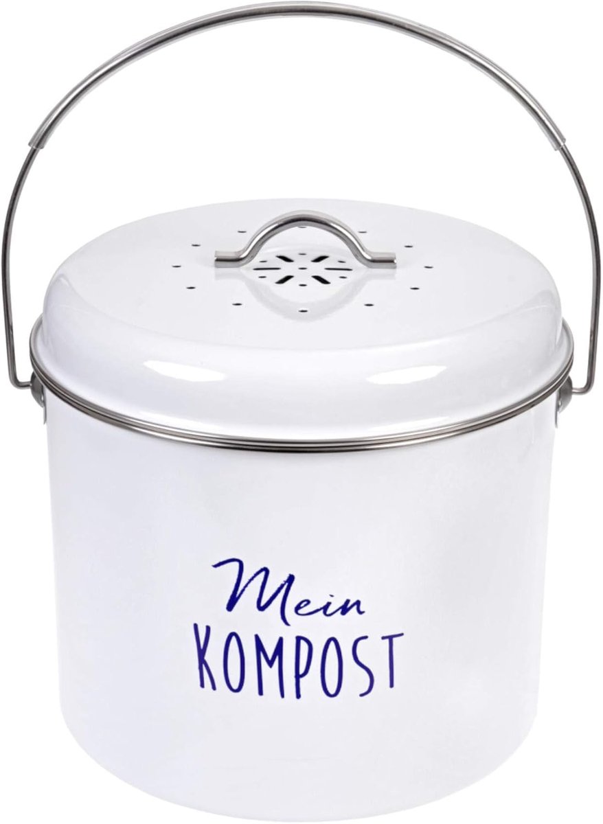 Compostemmer groot, metaal wit, 6 liter