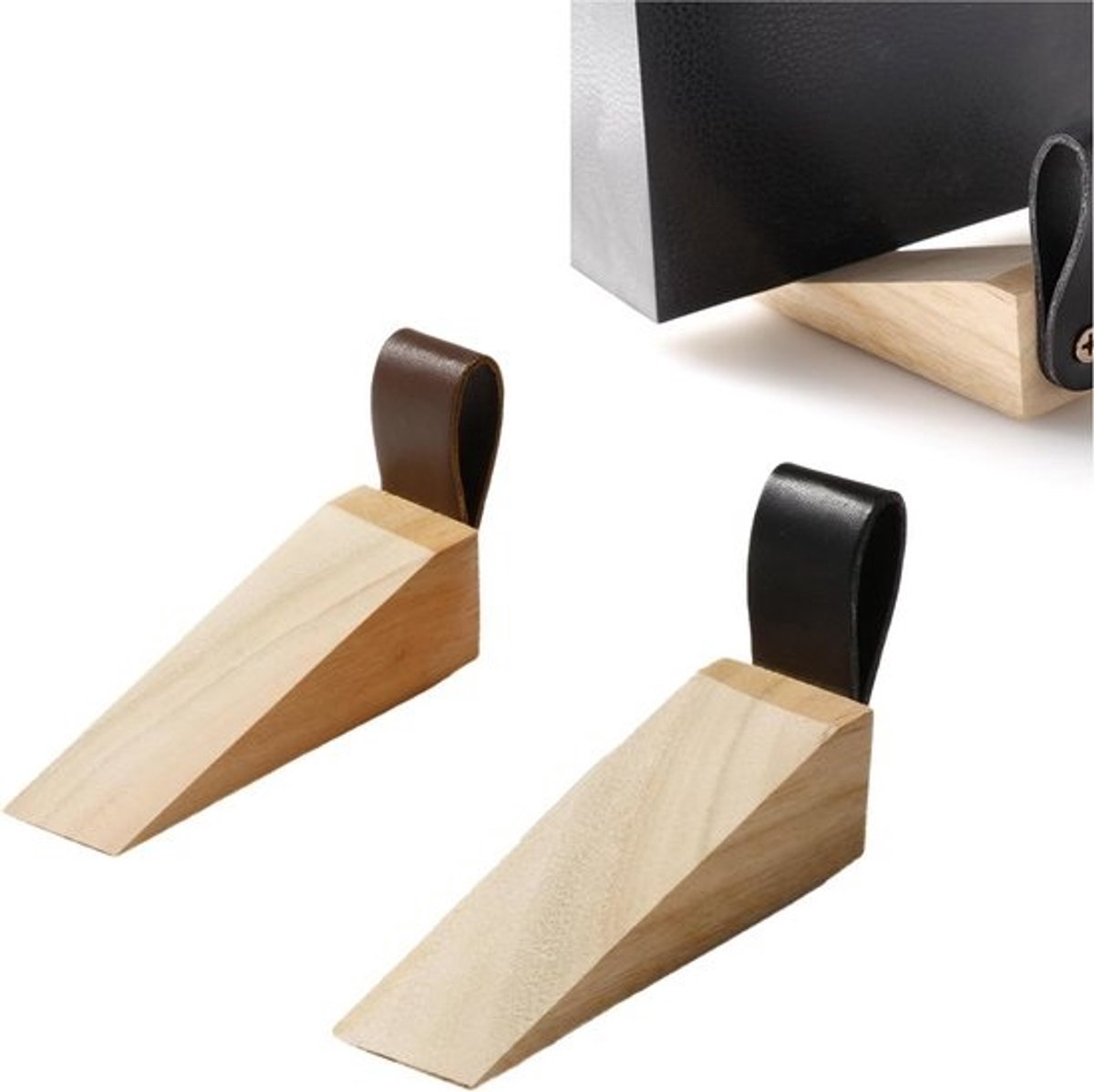 Stevige Houten Deurstopper Set van 2 - Antislip en Duurzaam