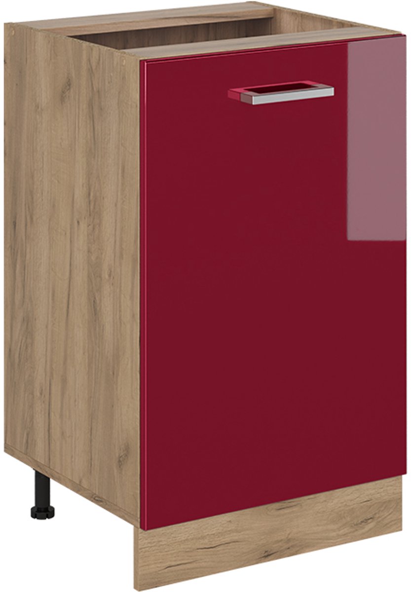 Vicco Keukenonderkast R-Line, Rode hoogglans/Goudkleurig Eiken, 50 cm zonder werkblad