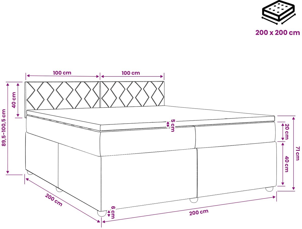 vidaXL Boxspringbed - met - matras - Donkergrijs - 200 - x - 200 - cm - Fluweel