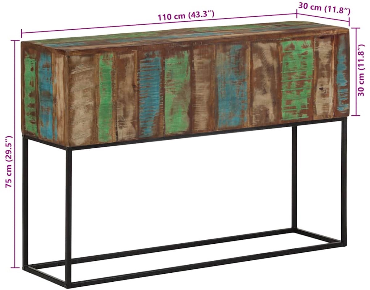 vidaXL Wandtafel - 110x30x75 - cm - massief - gerecycled - hout - en - ijzer Meerkleurig