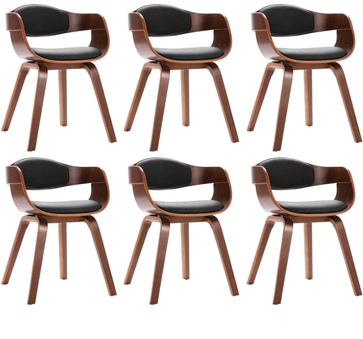 vidaXL Eetkamerstoelen - 6 - st - gebogen - hout - en - kunstleer zwart