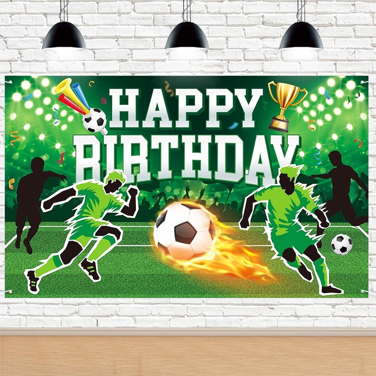 110 x 180 m voetbal Happy Birthday achtergrond