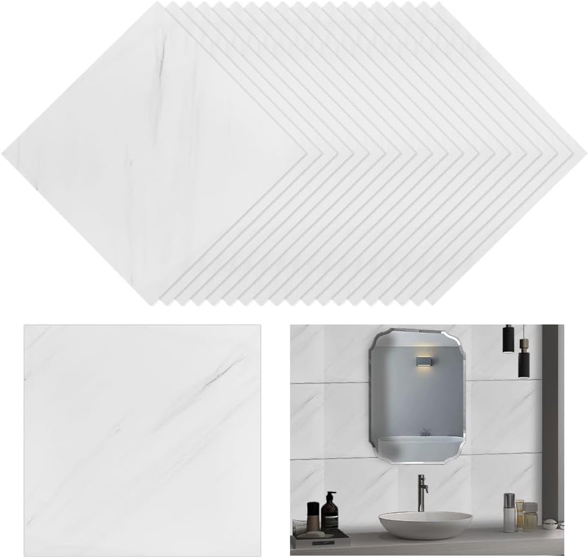 20st Marble Peel and Stick Waterproof Wall Panels 30x30cm Witte PVC-Muurpanelen voor keuken Zelfklevend Marmeren Tegel voor Muren voor Home Badkamer Keuken Woonkamer