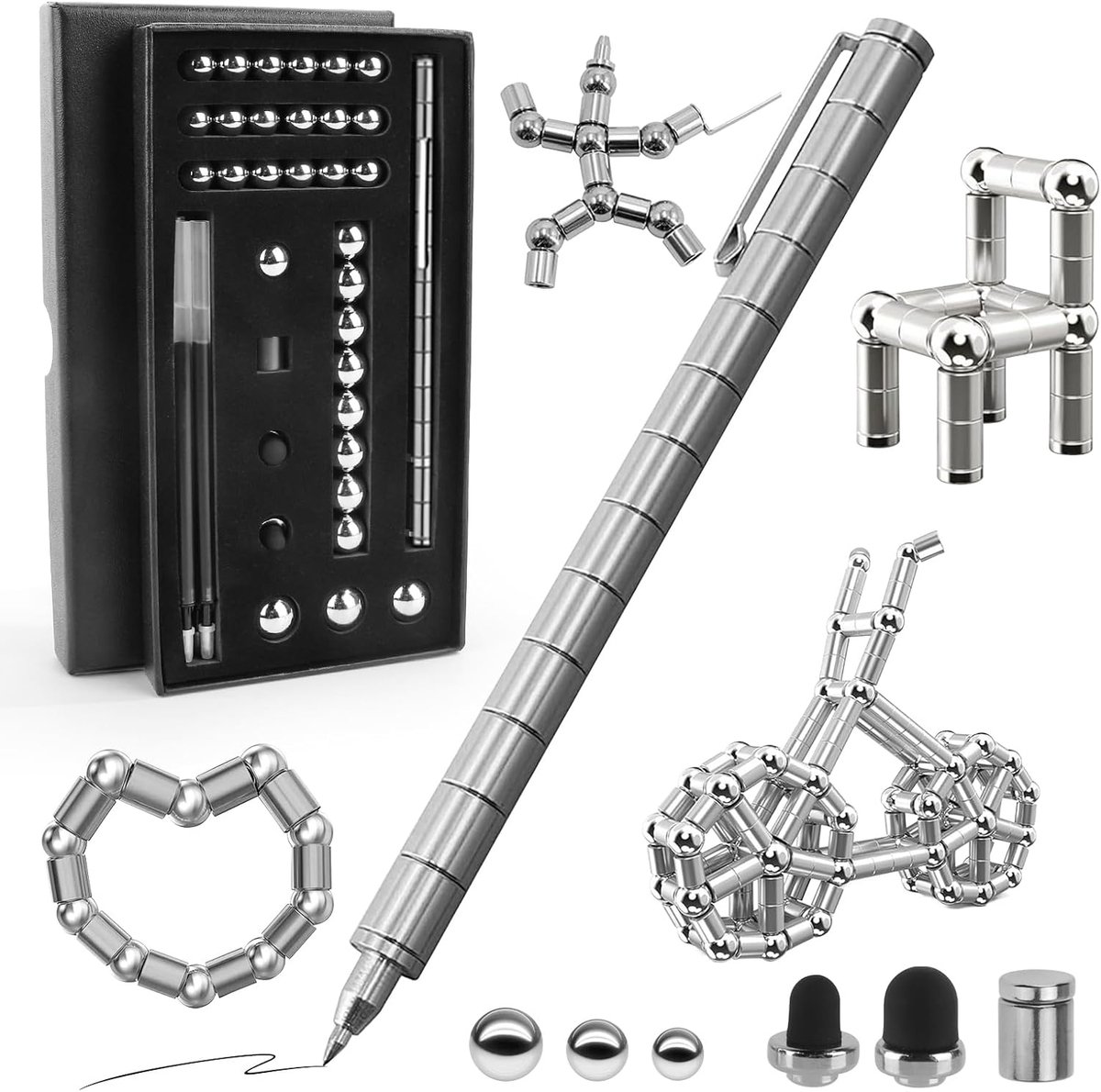fidget pen, magnetische balpenset, multifunctionele magneetpen met aanraakpunten en stalen ballen, grappig speelgoed en coole gadgets voor mannen en vrouwen, cadeau voor vrienden