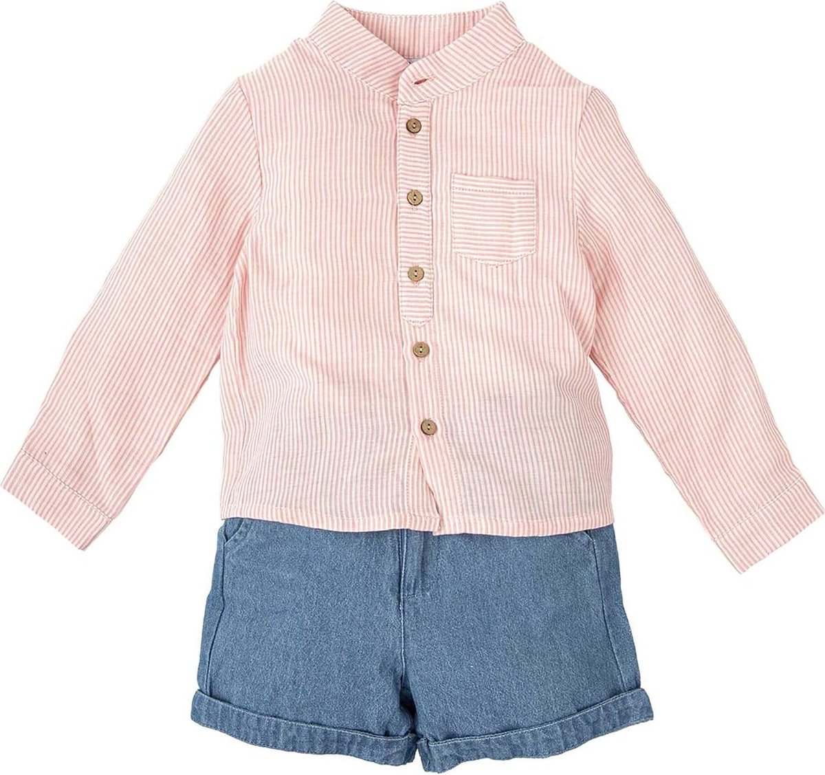 Kinderset met gestreept shirt met lange mouwen en korte broek, denim, uniek, 24 maanden, uniseks baby, Uniek, 24 Maanden