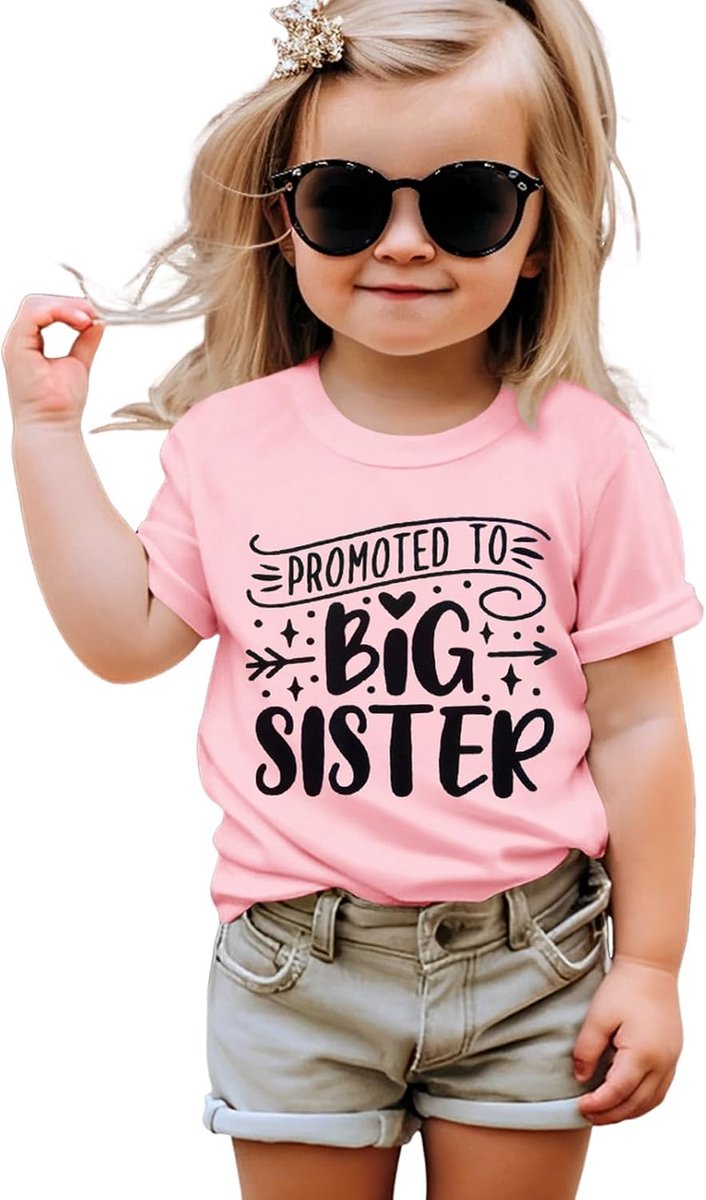 Sister T-shirt voor kinderen, babyaankondiging voor meisjes, top, zomer, korte mouwen, peuterhemd, schattig, meisjes, katoen, broers en zussen, kinderkleding