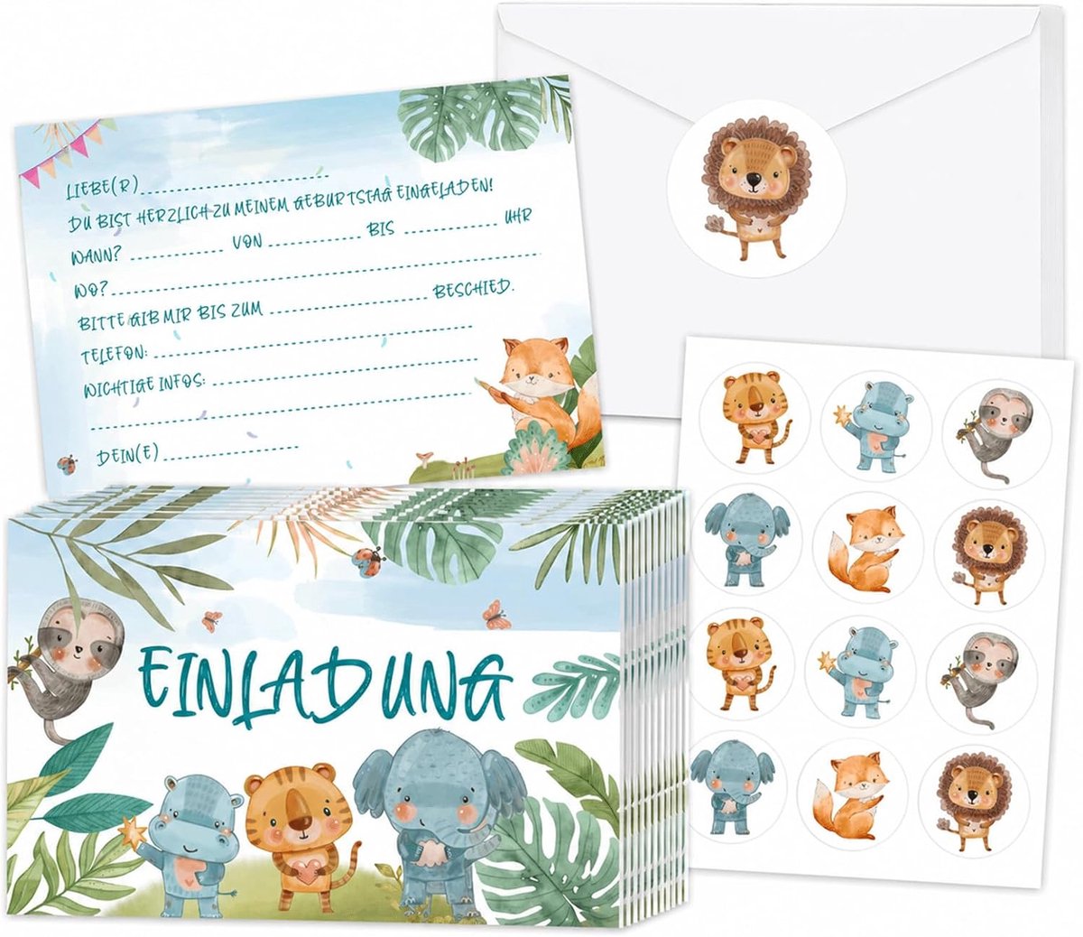 12 stuks uitnodigingskaarten voor kinderverjaardag
