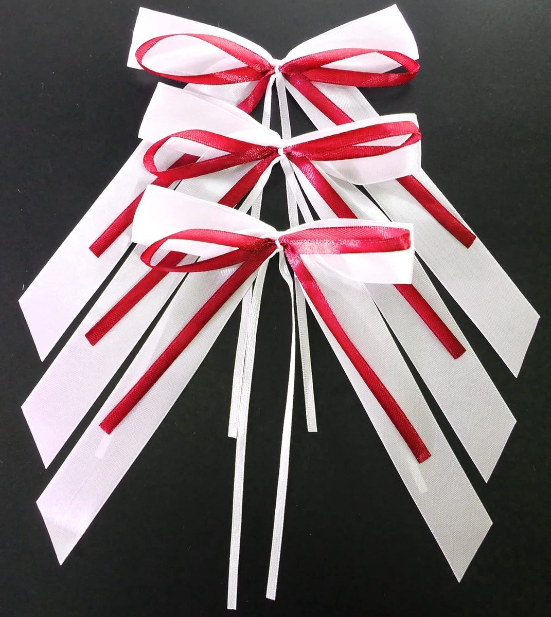 Strikken, wit en rood, dubbellaags, satijnen lint, decoratie, strikken, autosieraden, bruidspaar, decoratie voor bruiloft, Kerstmis, feest, verjaardag, festival, cadeauverpakking