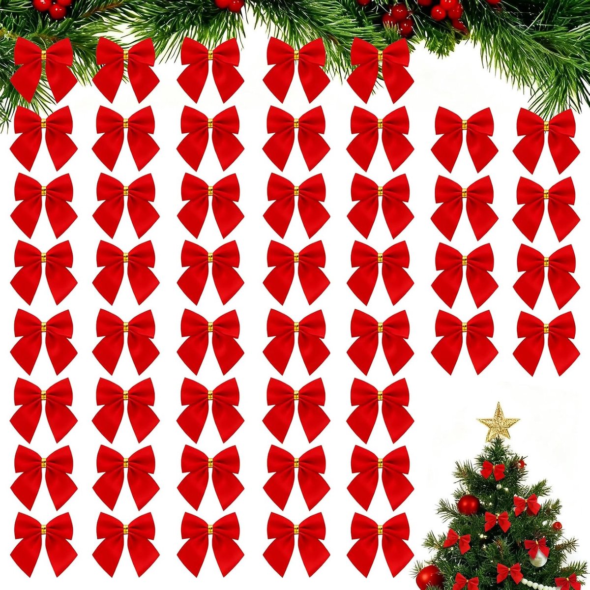 Strikken, mini rode kerststrikken, voor kerstboomdecoraties, kerstdecoratie, krans, bruiloft, geschenkverpakking