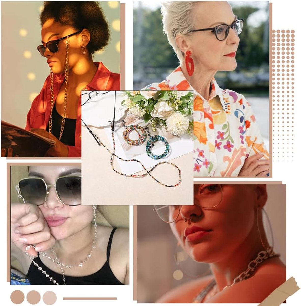 3Pcs 3 Kleuren Glas Zaad Kralen Brillen Kettingen Leesbril Strap Zonnebril Ketting Lanyard Eyewear String Retainer Houder Koord rond Hals met Loops Ends voor Vrouwen