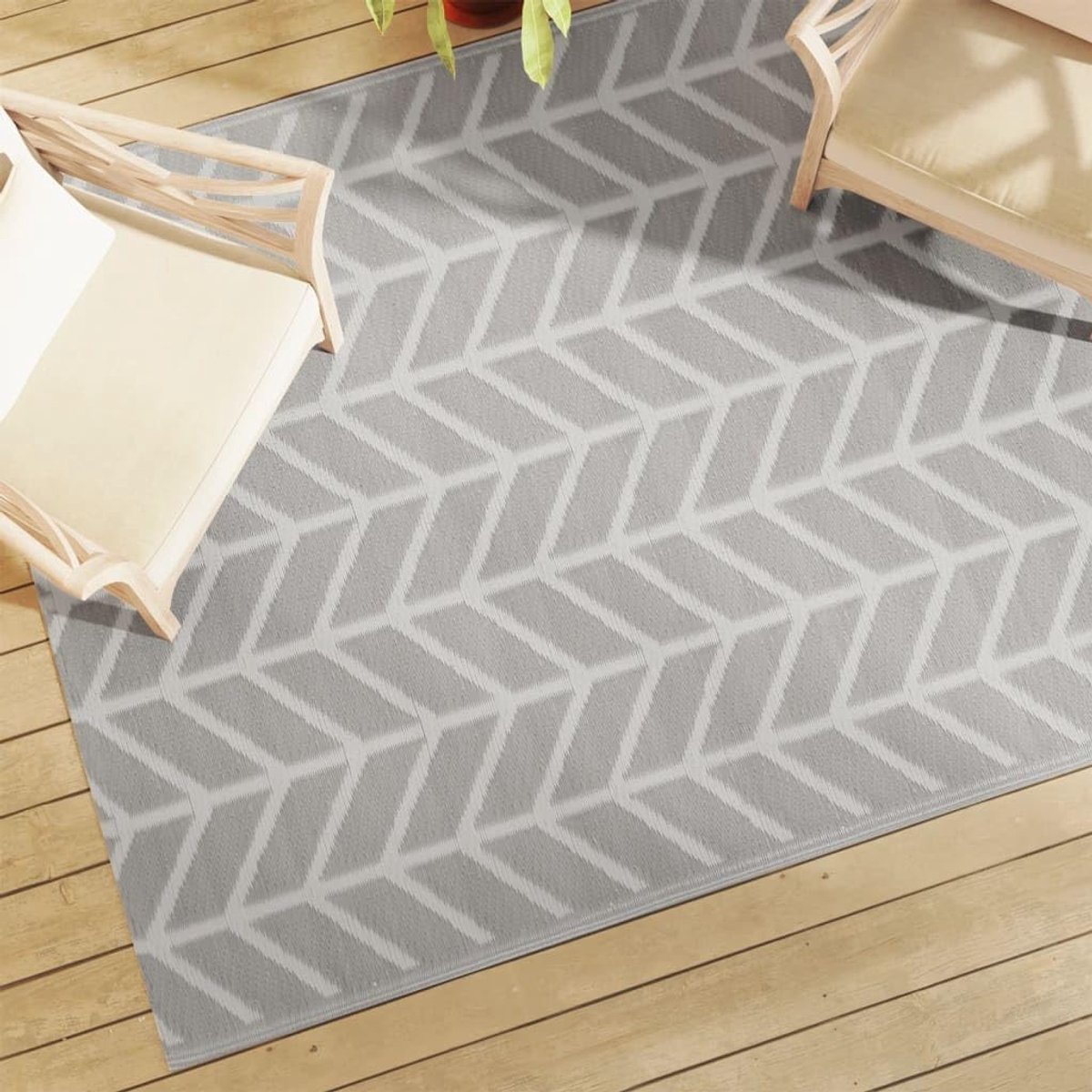 Outdoor tapijt, 160 x 230 cm, aan beide zijden bruikbaar tuintapijt voor balkon, terras en woonkamer, onderhoudsvriendelijk kunststof tapijt, grijs