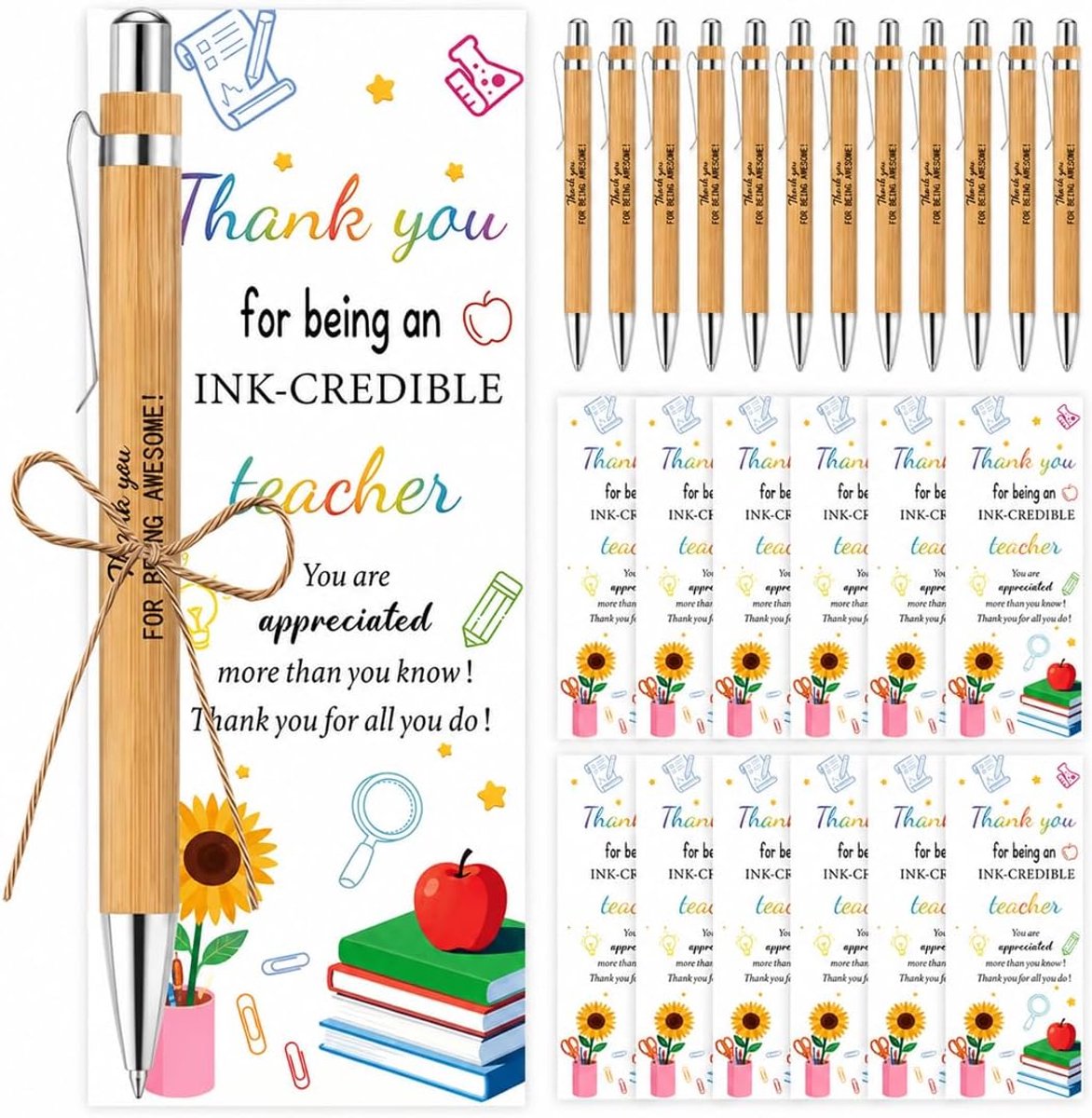 Balpennen,Eindjaarscadeau Leerkrachten,Geschenk voor Leraren,Bevat Balpennen,Wenskaarten en Touw,Schrijfgemak,Voor Traktaties Bij Diploma,Verjaardag of Pensioen