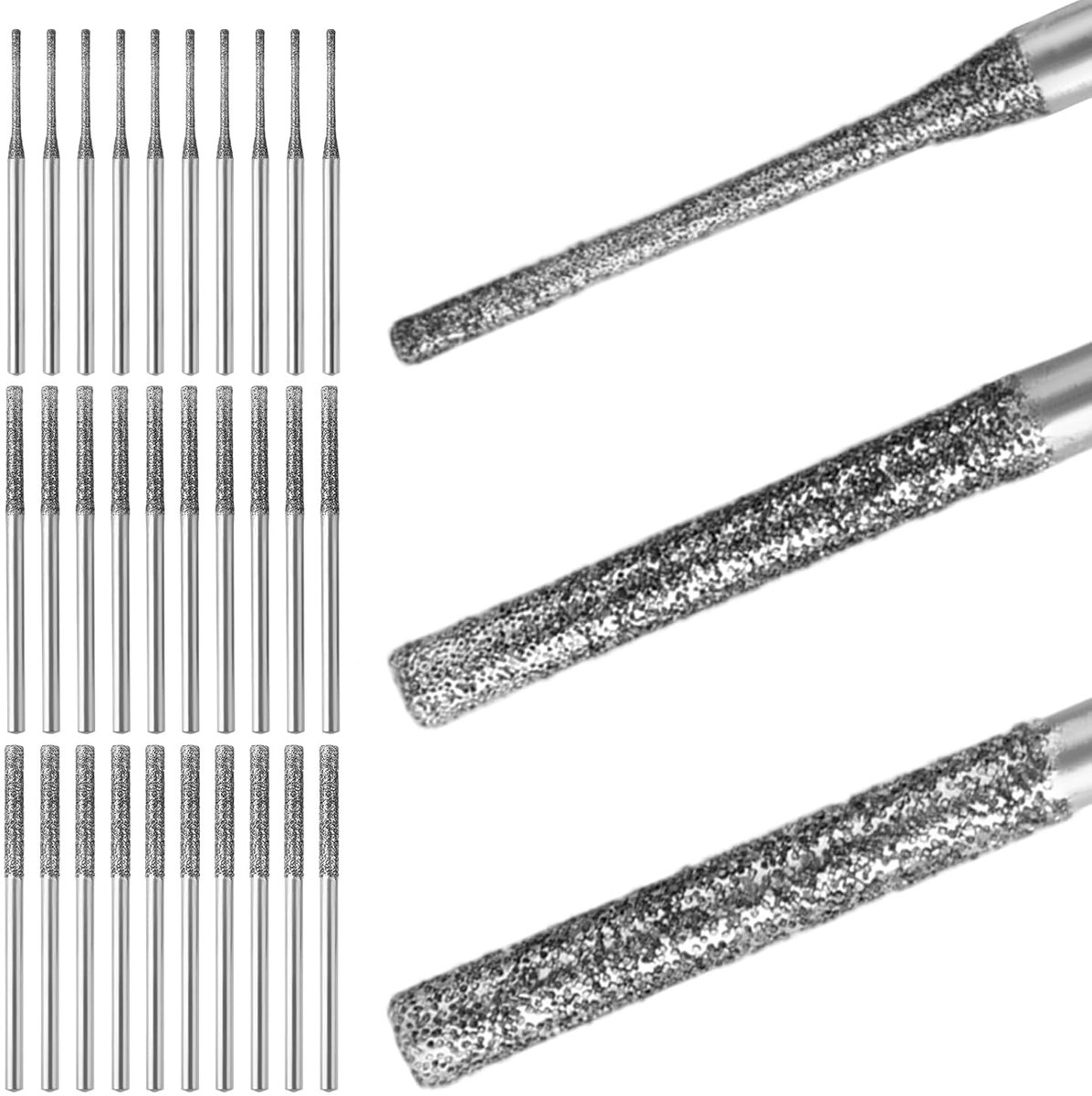 30 Stuks Diamant Boorkoppen Set, 1/2/2,5mm 150 Korrel Diamant Punt Boren 2,2mm Schacht voor Boren Slijpen Glas Keramiek Steen Graniet Sieraden, Compatibel met Dremel Roterende Gereedschappen