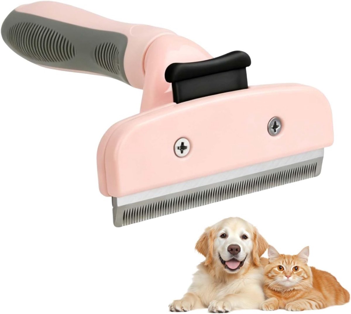 Professionele Borstel voor Katten en Honden, Onderhaar Verwijderaar, Grooming Tool, Verwijdert 95% Dode Haren, Ideaal voor Middelgrote Huisdieren, Peperroze Kleur