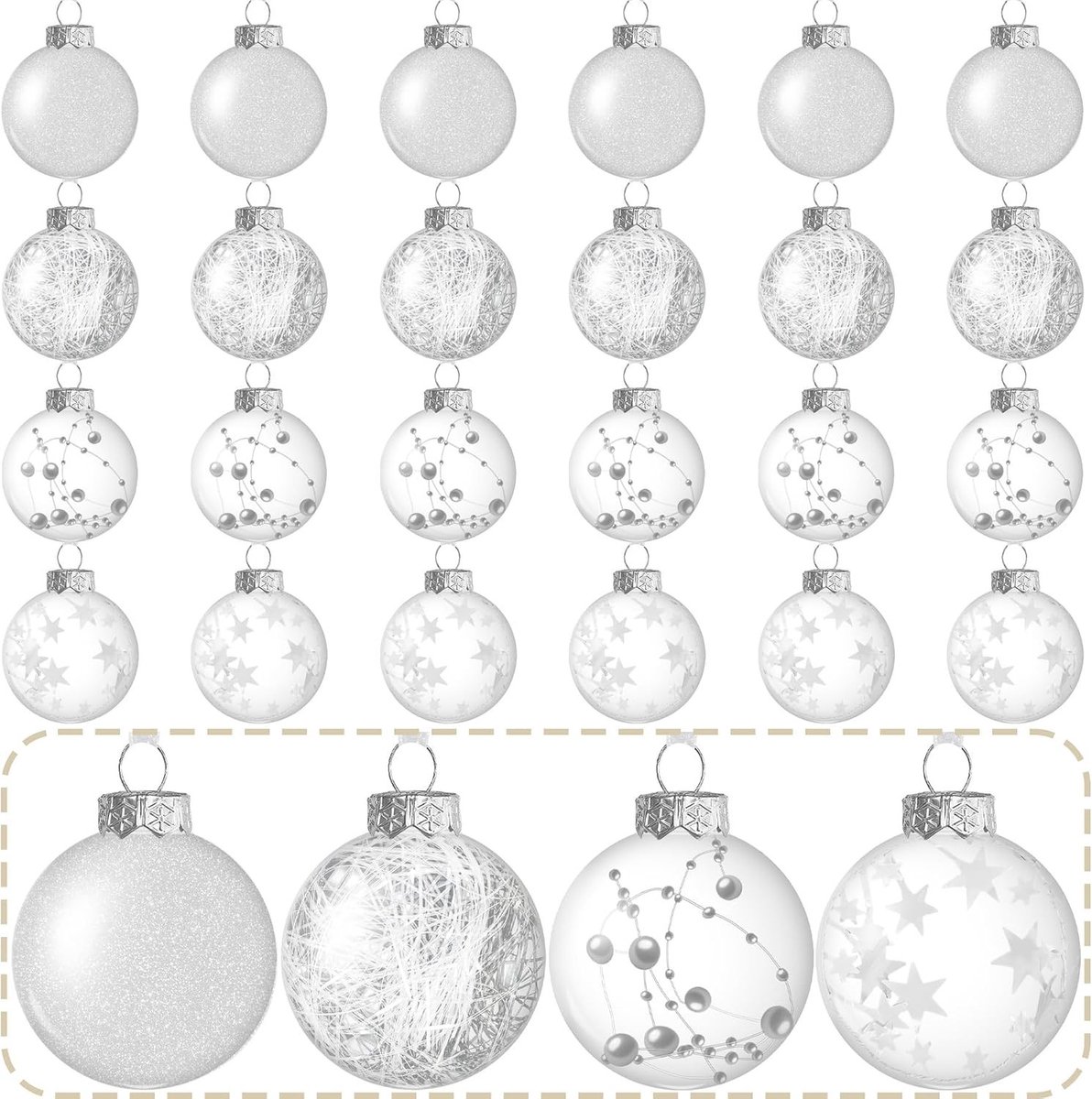 Set van 24 Vullbare Plastic Kerstballen van 6 cm - Decoratie voor de Kerstboom, Feestelijke Versiering en DIY Projecten